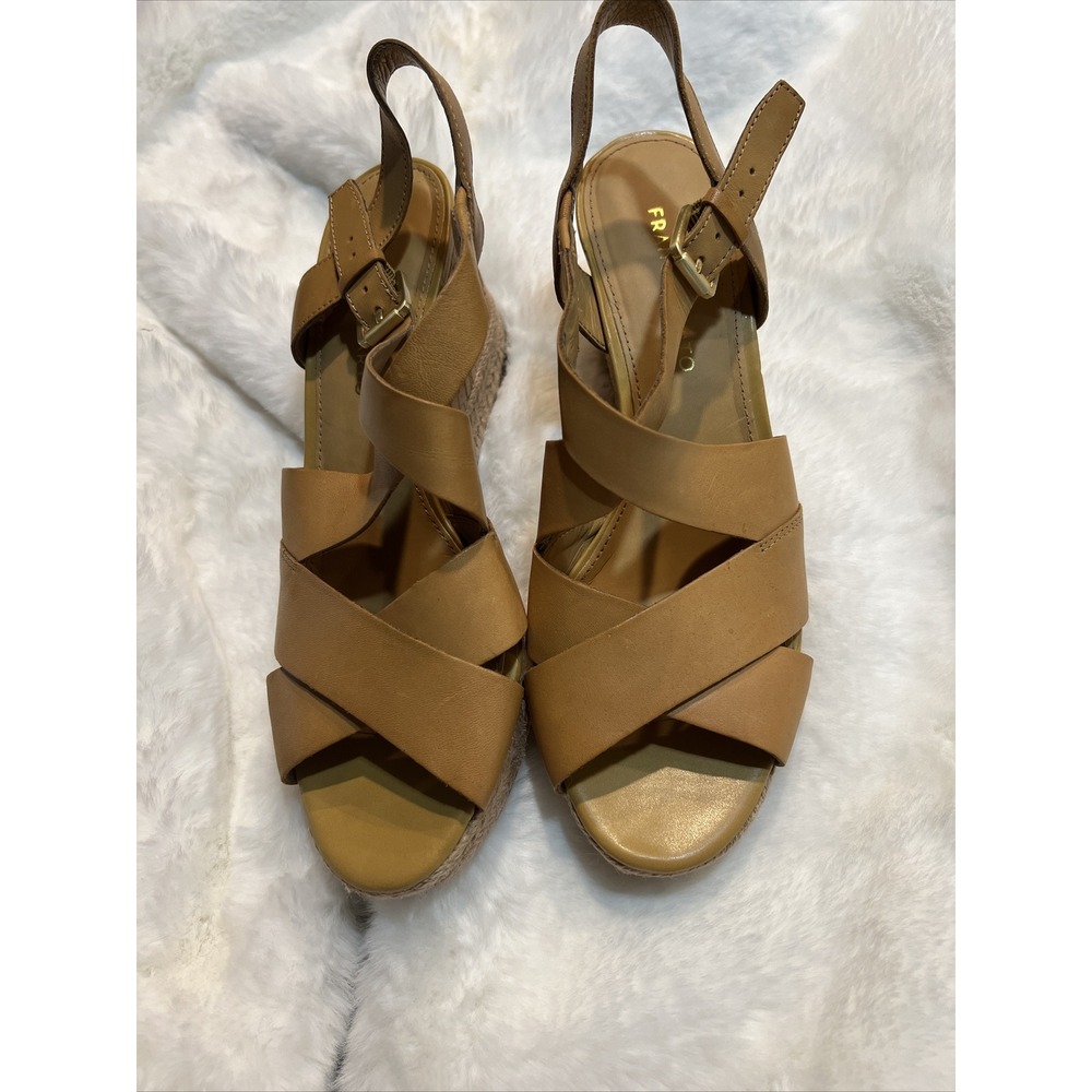 FRANCO SARTO Kelsy Yellow Leather Criss Cross Strap Wedge Sandals 8.5 M NWOB